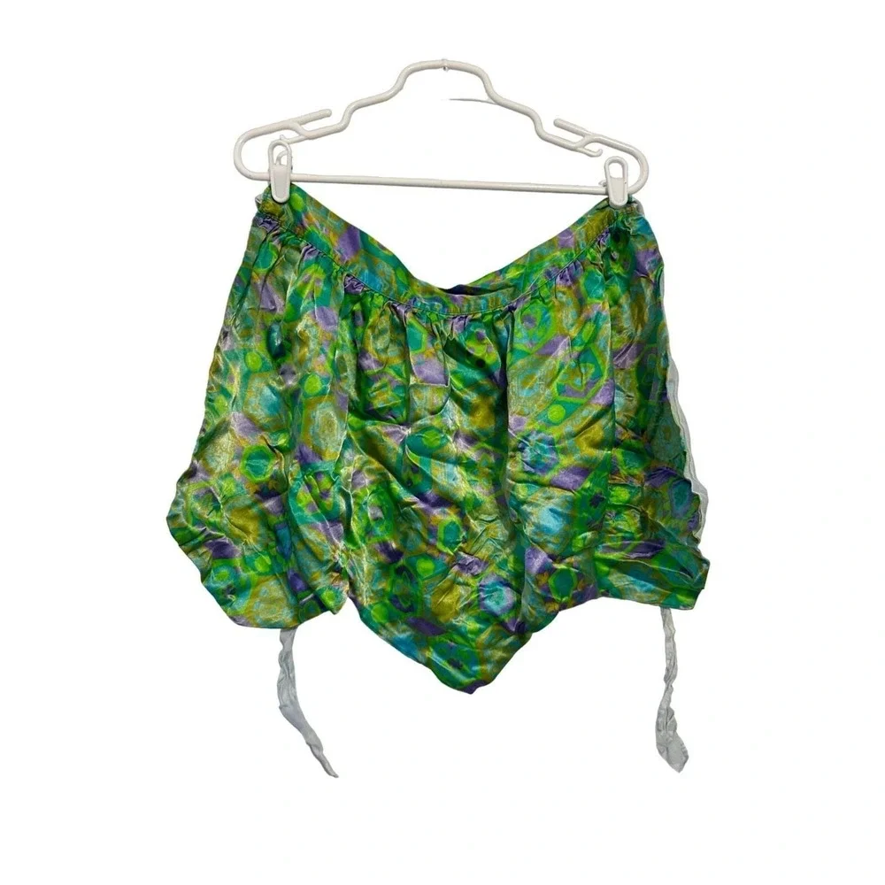 Vintage shiny green and purple 70s psychedelic print apron